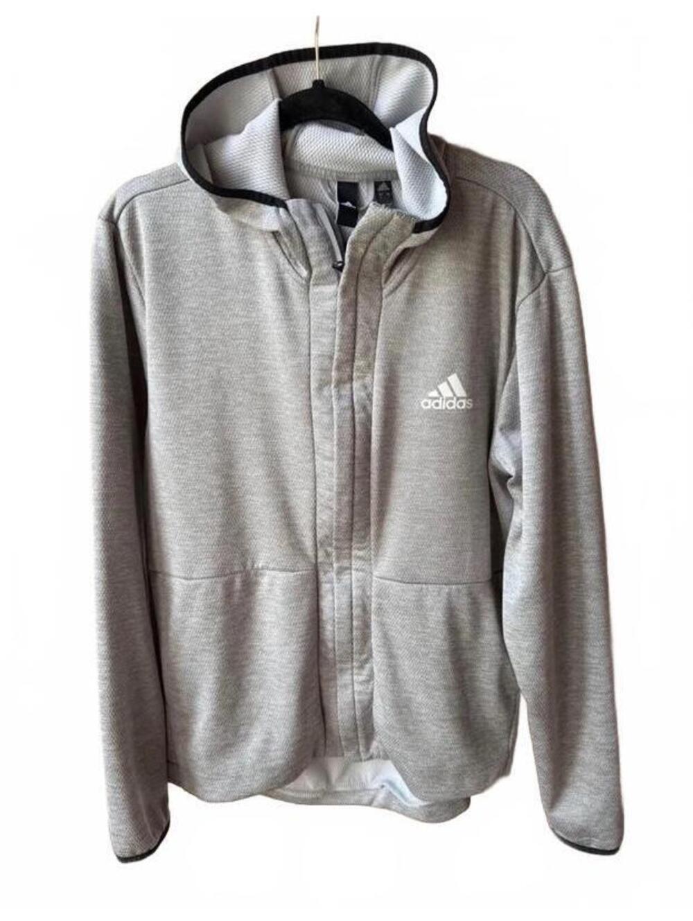 Adidas Gray Full Zip Hoodie Sweatshirt with Hood Size LG